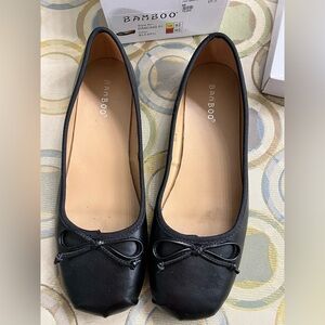 BAMBOO Black Flats with Bow Detail
